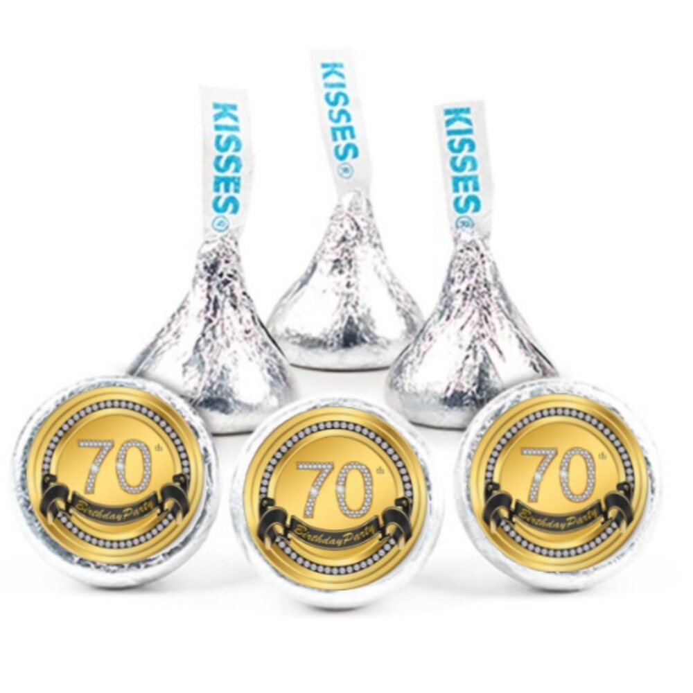 Celebrate 70th Birthday Kisses Candy Stickers| 100ct|Glossy| 70th Birthday| 0.75